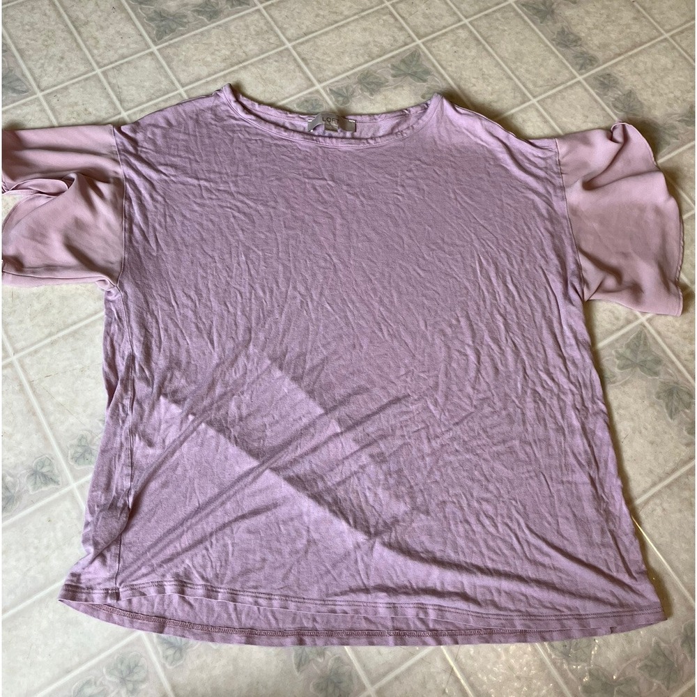 Ann Taylor LOFT Solid Chiffon Ruffle Short Slv Tee Blush Pink Sz Large Maternity